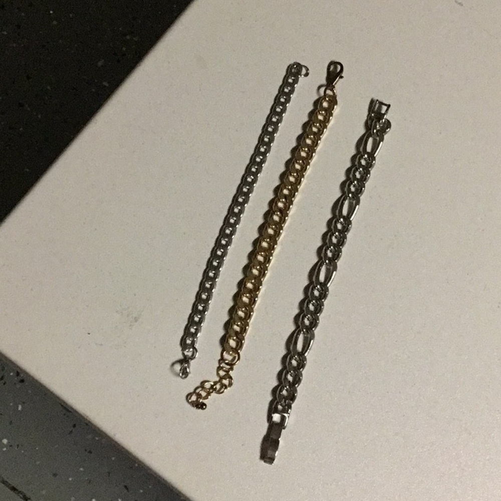 3 MIX CUBAN  LINK CHAIN  UNISEX BRACELET GOLD‎ & SILVER TONED